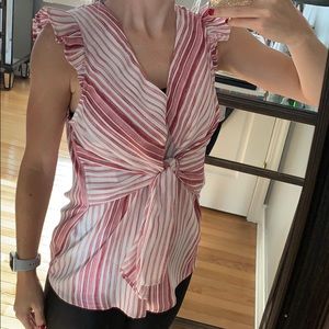 Monteau pink and white front tie blouse